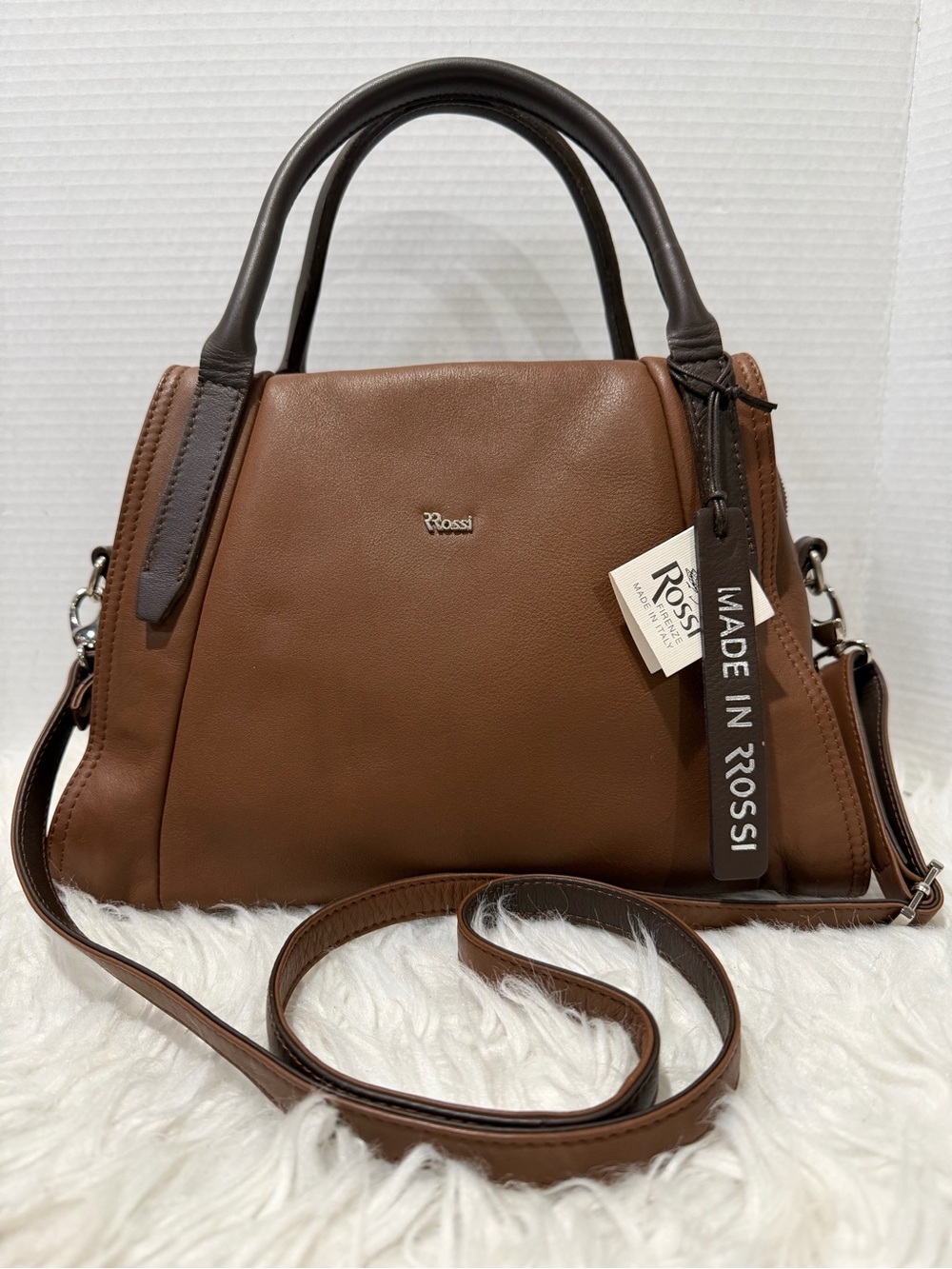 ROSSI Brown Leather Top-Handle Satchel - Made in Italy